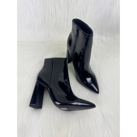 Women's Bamboo Harper Pointed Toe Faux Patent Leather Ankle Bootie Black - Picture 11 of 12